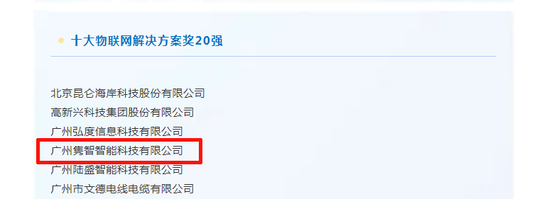 雋智智能2021中國物聯(lián)網(wǎng)產(chǎn)業(yè)大會“物聯(lián)網(wǎng)解決方案”20強